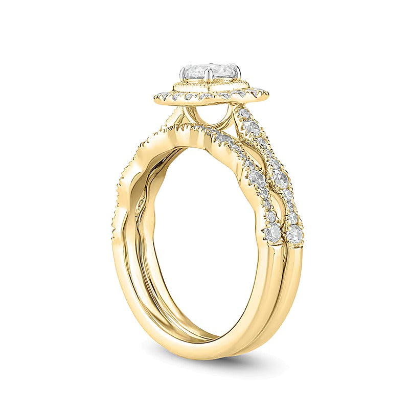 1.0 CT. TW Diamond Cushion Frame Art Deco Vintage-Style Bridal Set in 10K Gold