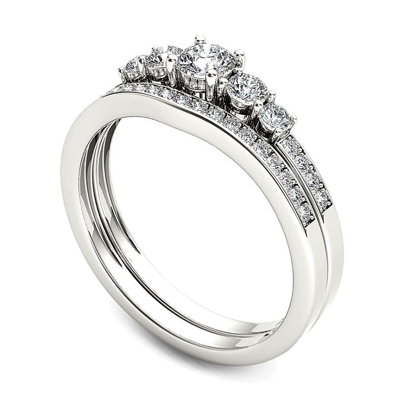 0.5 CT. TW Diamond Five Stone Bridal Set in 14K White Gold