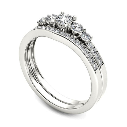 0.5 CT. TW Diamond Five Stone Bridal Set in 14K White Gold
