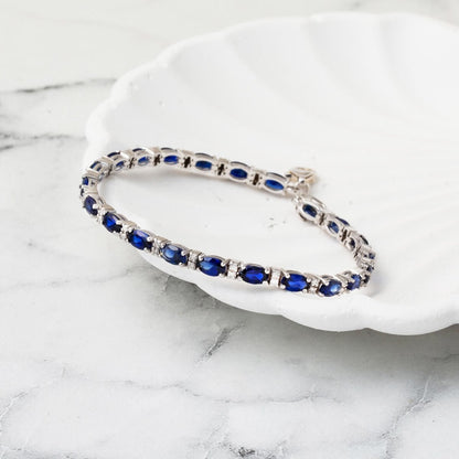 14K White Gold Tennis Diamond Sapphire Bracelet