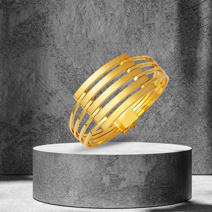14K Yellow Gold Ribbed Hinged Cuff Bangle (17.2 g)