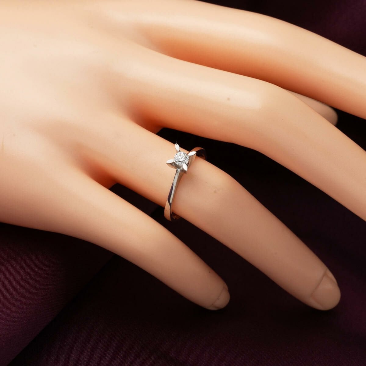 14K White Gold 0.21 Ct Almond Prong Solitaire Diamond Ring
