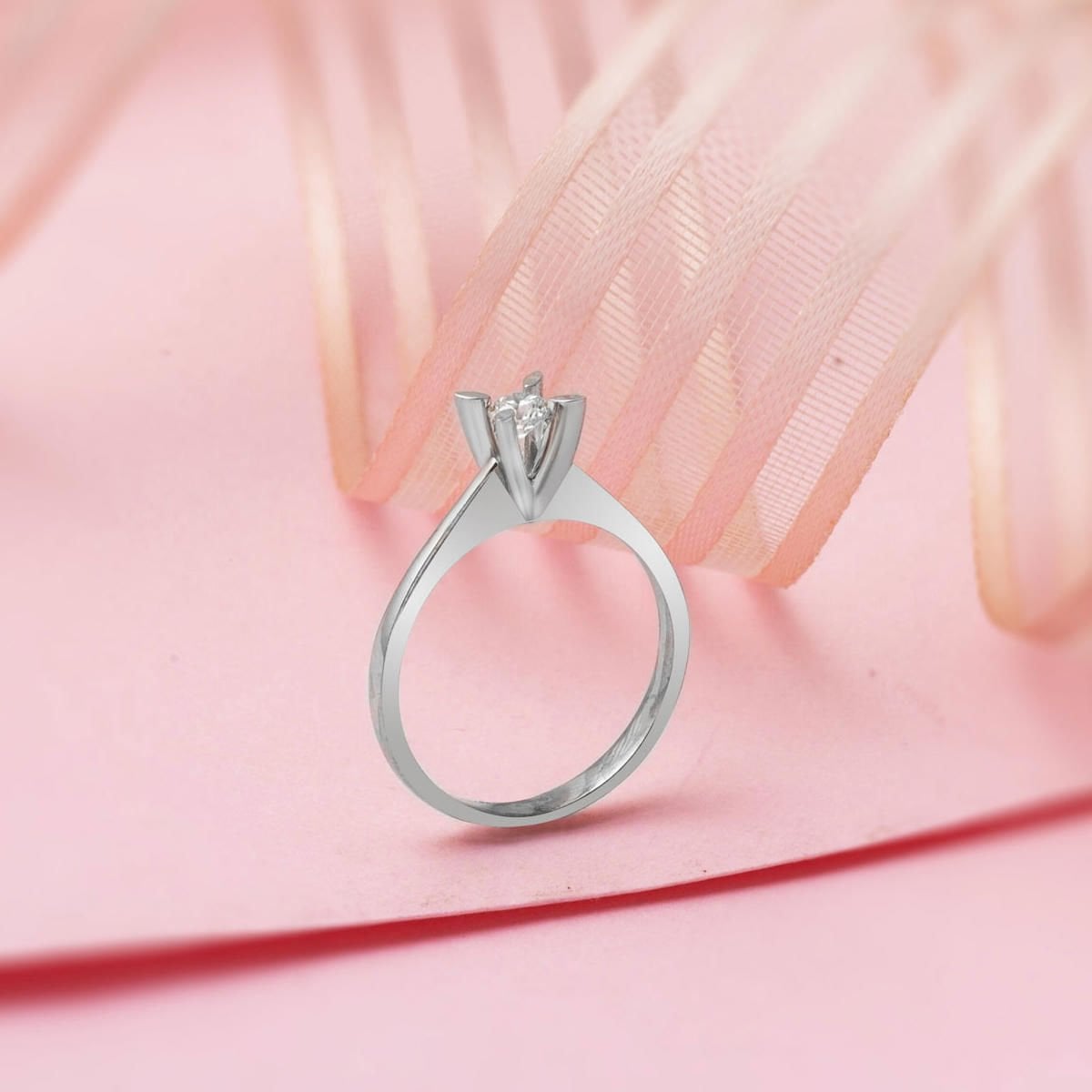 14K White Gold 0.21 Ct Almond Prong Solitaire Diamond Ring