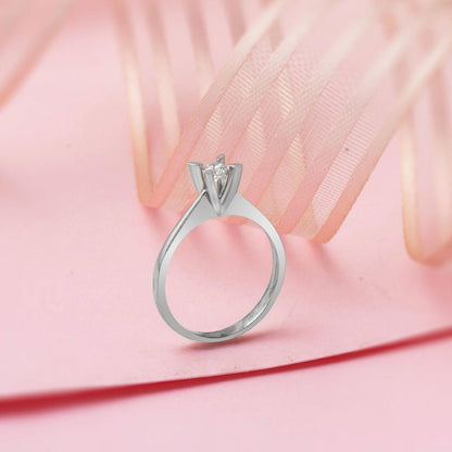 14K White Gold 0.21 Ct Almond Prong Solitaire Diamond Ring