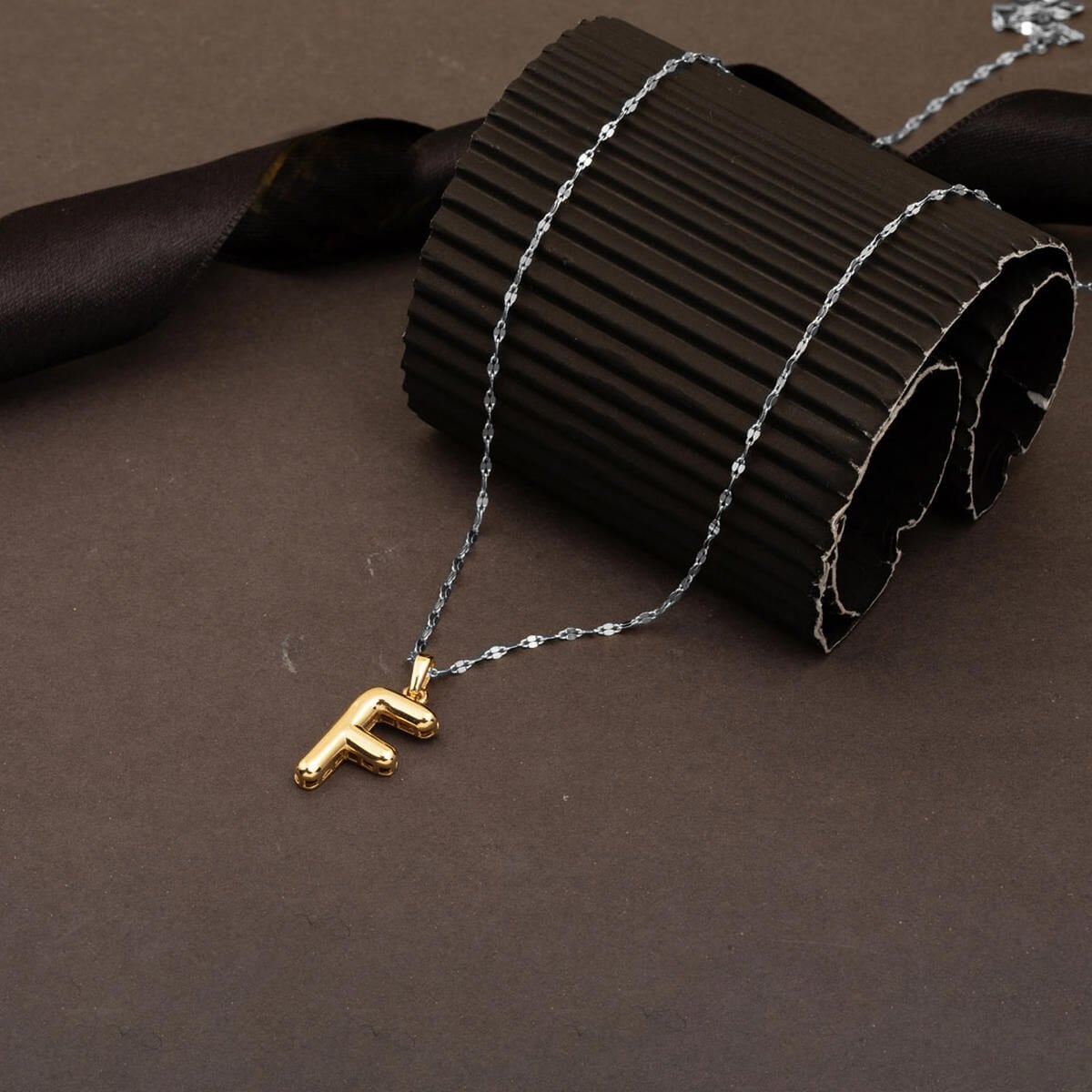 14K Yellow Gold Balloon Initial F Pendant