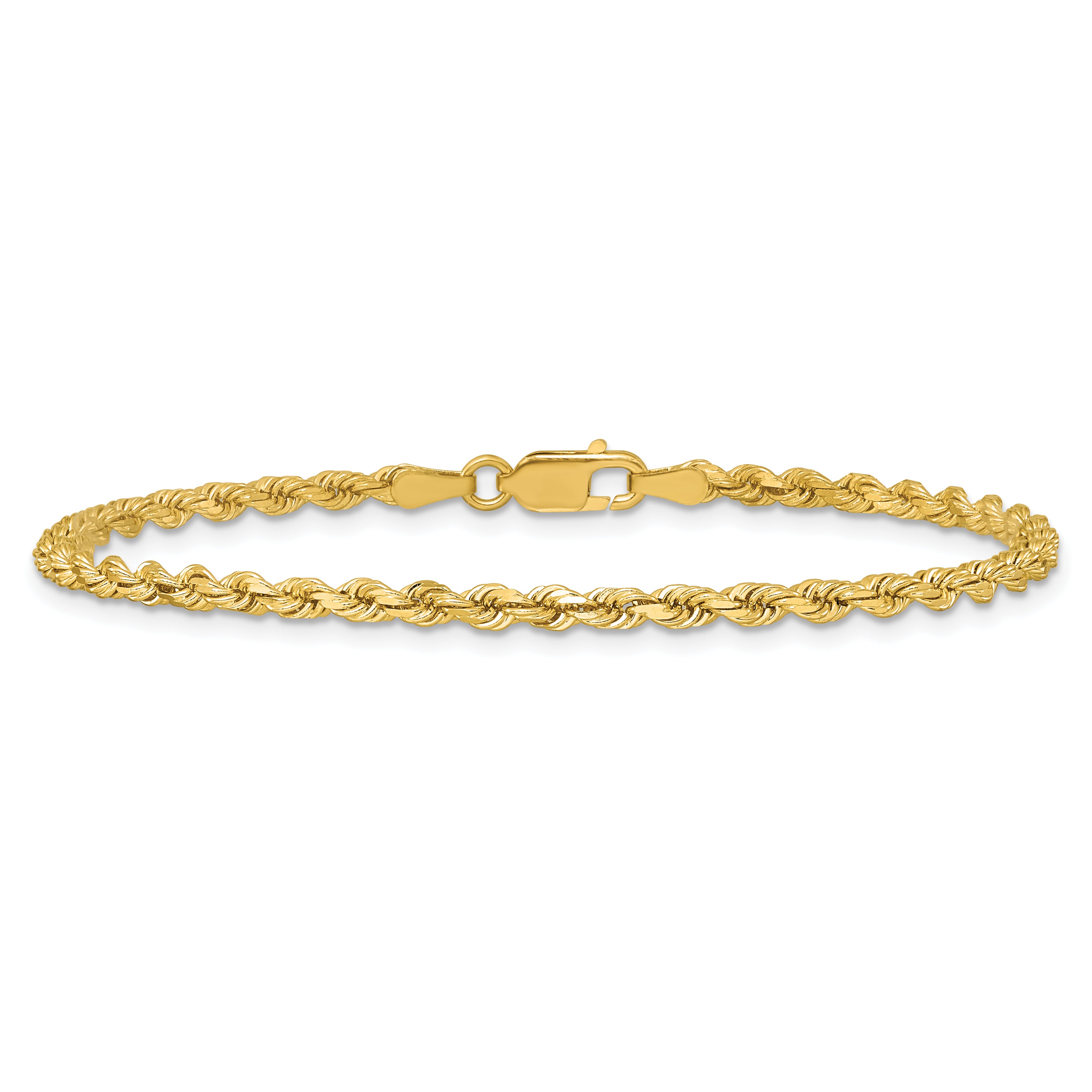 14k Yellow Gold 7 inch 2.75mm Diamond-cut Rope with Lobster Clasp Chain