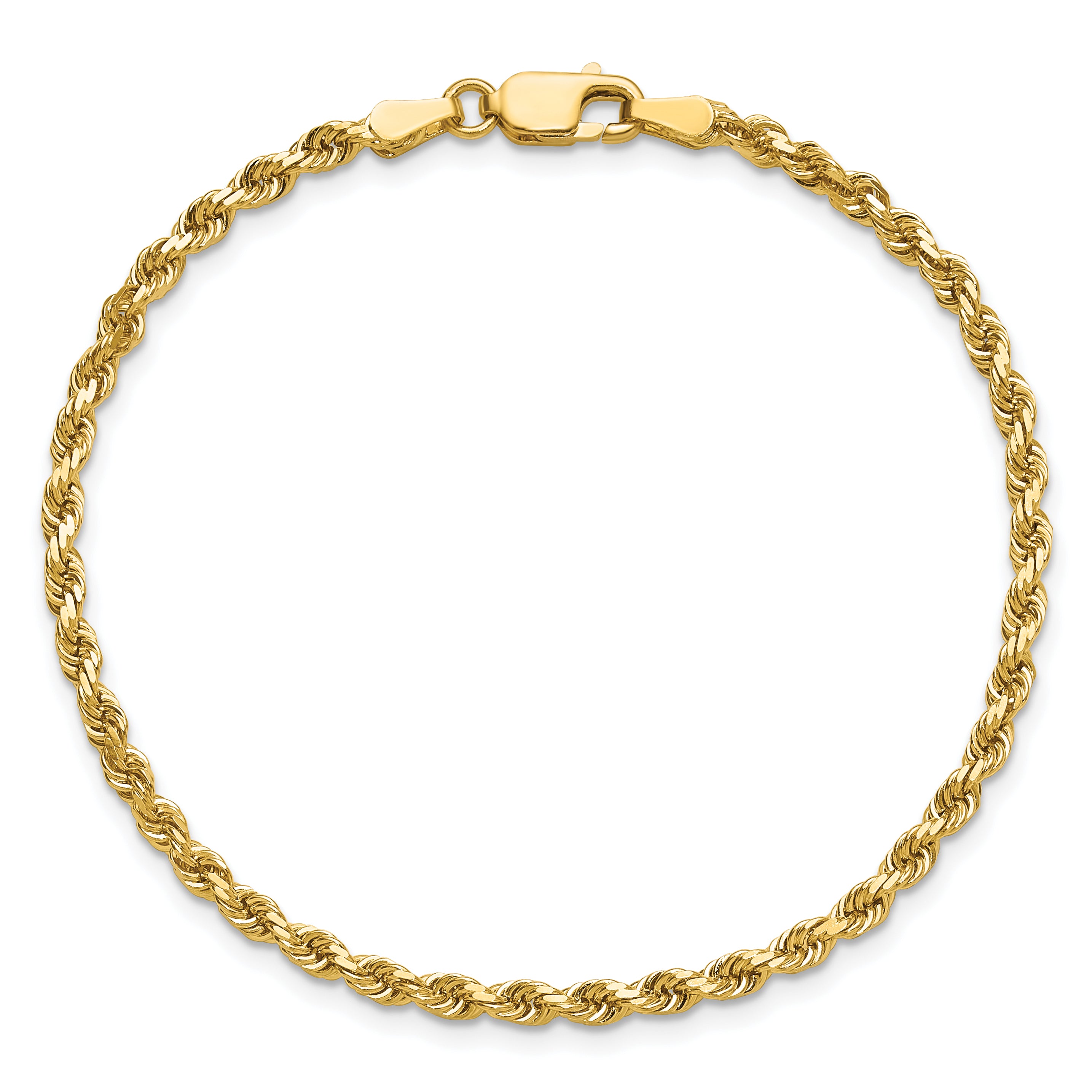 14k Yellow Gold 7 inch 2.75mm Diamond-cut Rope with Lobster Clasp Chain