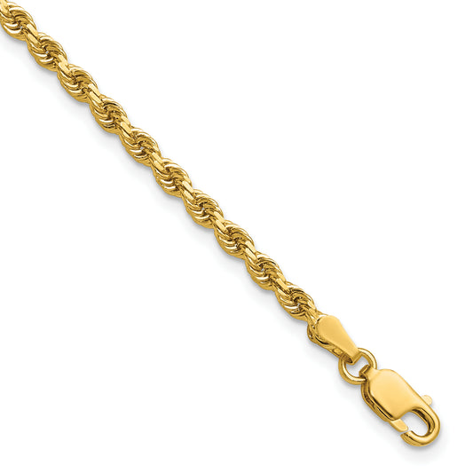 14k Yellow Gold 7 inch 2.75mm Diamond-cut Rope with Lobster Clasp Chain