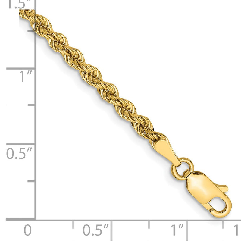 14k Yellow Gold 2.75mm Regular Rope with Lobster Clasp Chain Bracelet