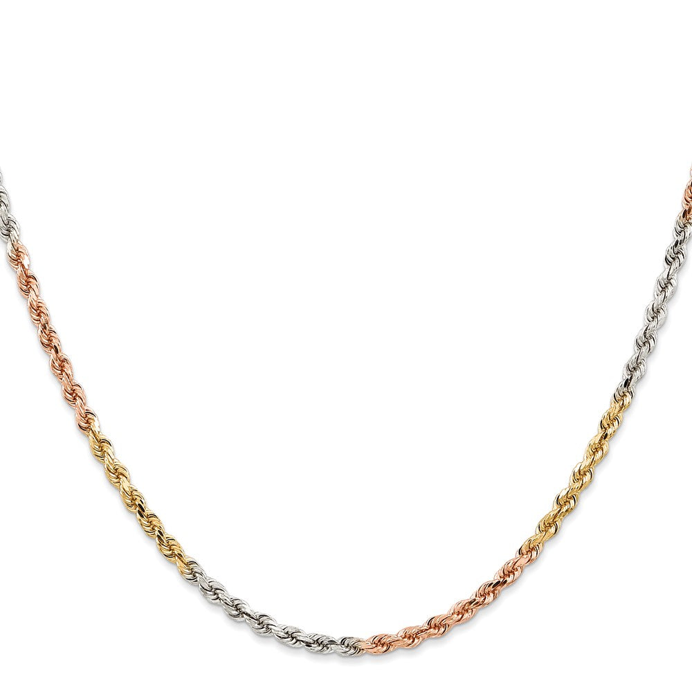 14k Tri-Color Tri-colored 24 inch 2.9mm Diamond-cut Rope with Lobster Clasp Chain Necklace
