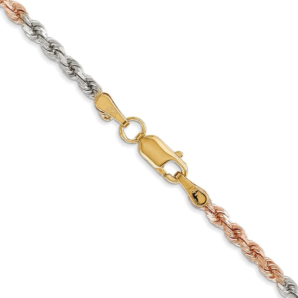 14k Tri-Color Tri-colored 24 inch 2.9mm Diamond-cut Rope with Lobster Clasp Chain Necklace