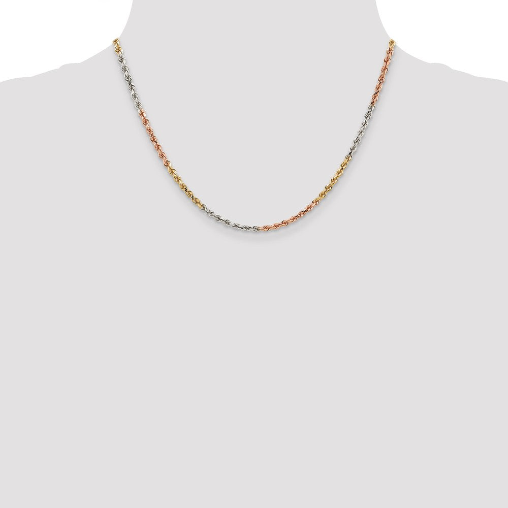 14k Tri-Color Tri-colored 2.9mm Diamond-cut Rope with Lobster Clasp Chain Necklace