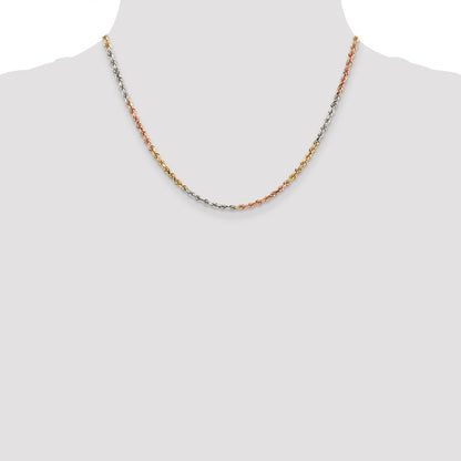 14k Tri-Color Tri-colored 2.9mm Diamond-cut Rope with Lobster Clasp Chain Necklace
