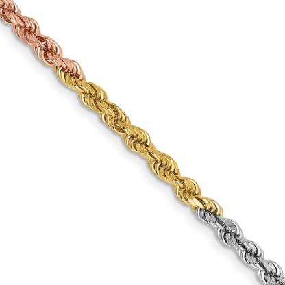 14k Tri-Color Tri-colored 24 inch 2.9mm Diamond-cut Rope with Lobster Clasp Chain Necklace
