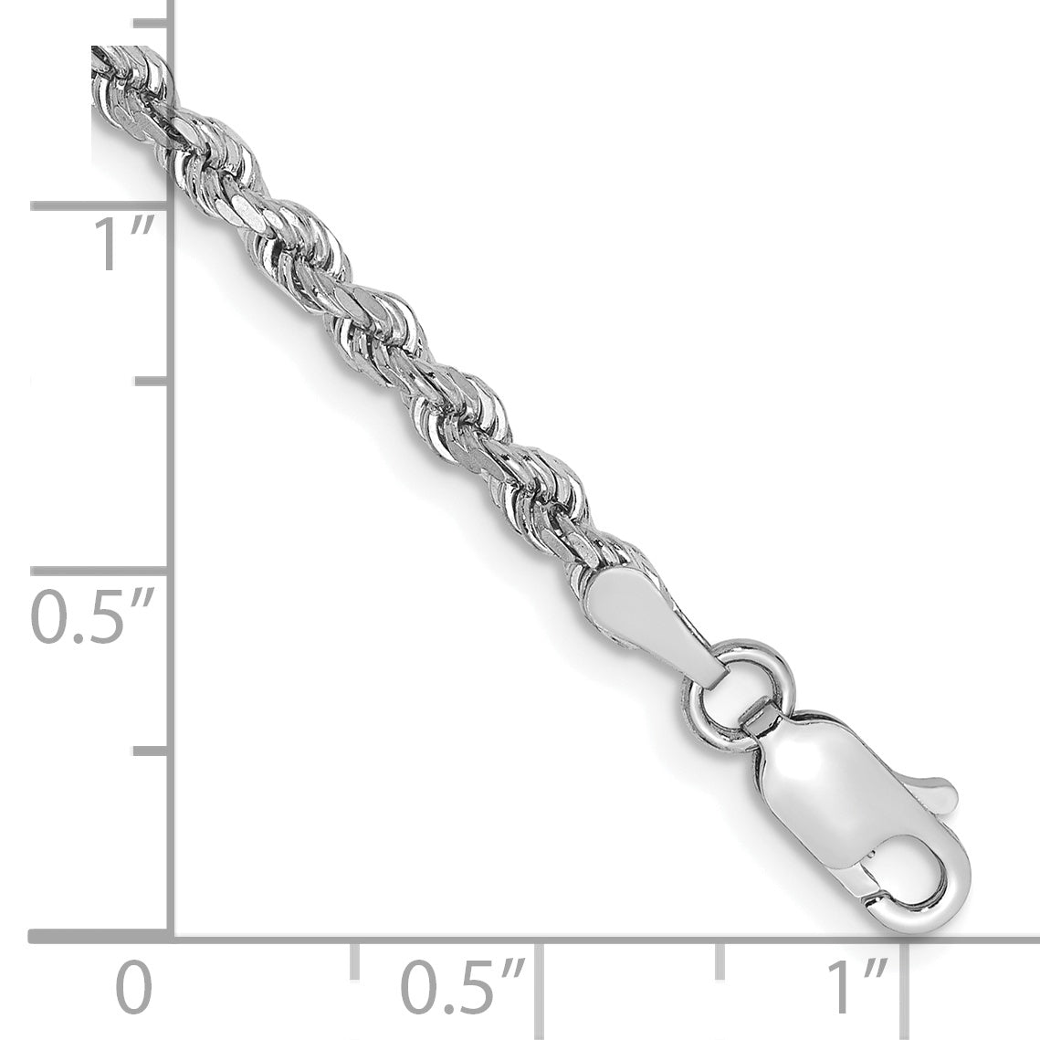 14k White Gold 7 inch 2.75mm Diamond-cut Rope with Lobster Clasp Chain