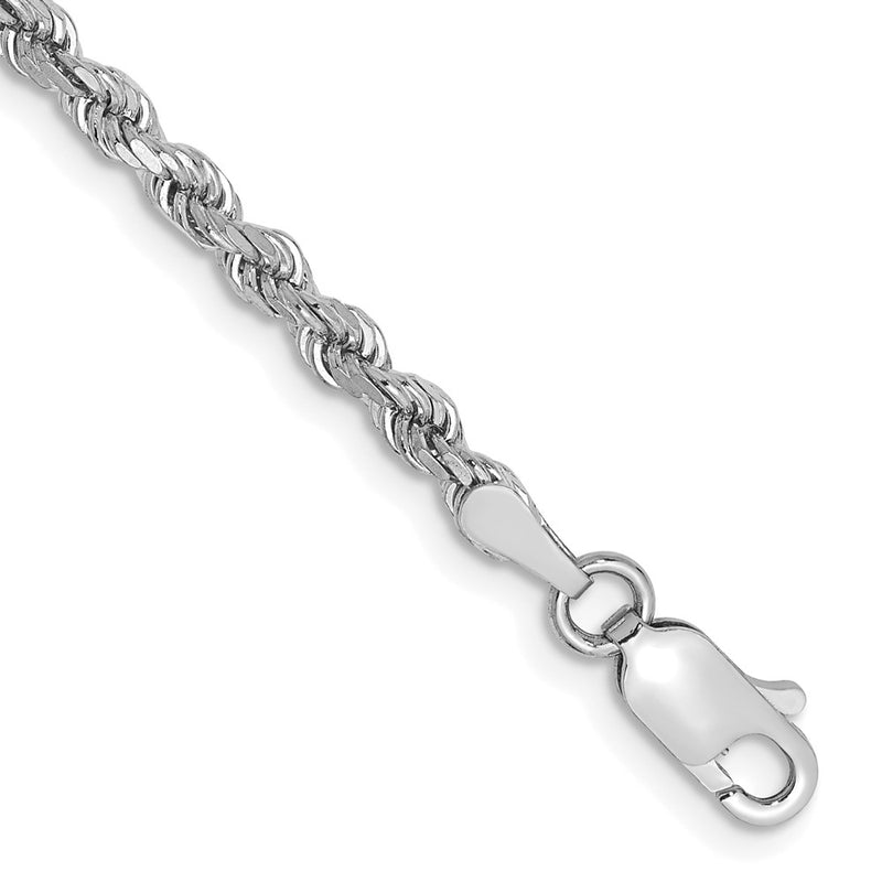 8 Inch 10K White Gold 2.75mm Diamond-Cut Rope Chain Bracelet