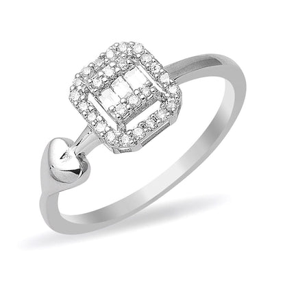 14K White Gold Heart Baguette Diamond Ring