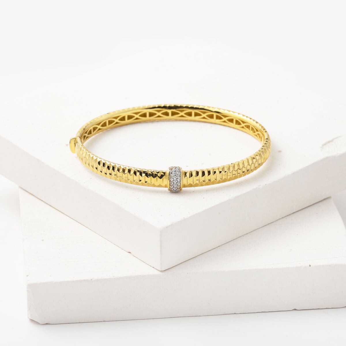 14K Yellow Gold Luvia Engraved Hinged Cuff Bangle