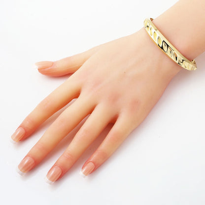 14K Yellow Gold Leaf Lock Hinged Cuff Bangle