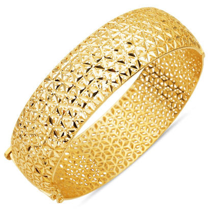 14K Yellow Gold Egg Shaped Hinged Cuff Bangle