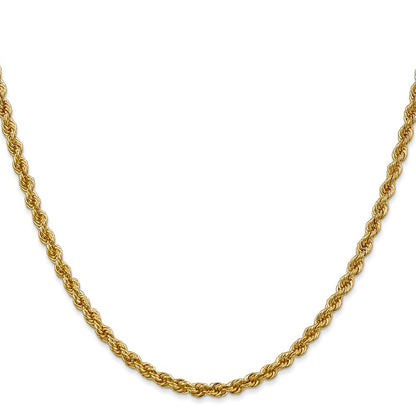 14k Yellow Gold 36 inch 3mm Regular Rope with Lobster Clasp Chain Necklace