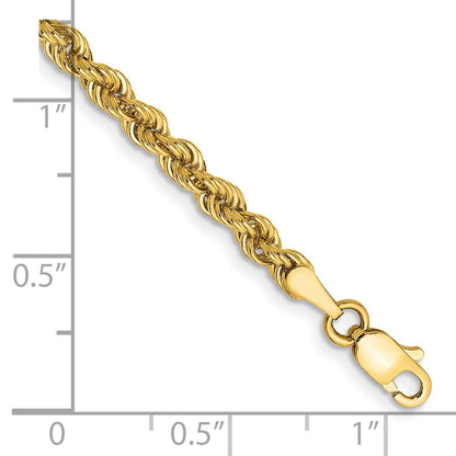 14k Yellow Gold 3mm Regular Rope with Lobster Clasp Chain Bracelet