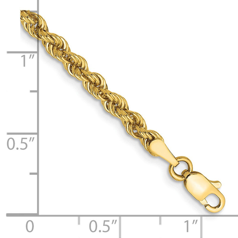 14k Yellow Gold 3mm Regular Rope with Lobster Clasp Chain Bracelet