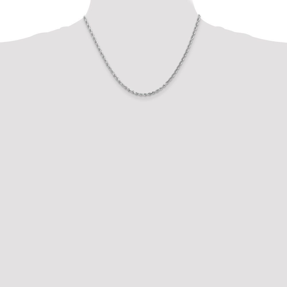 14k White Gold 3mm Diamond-cut Rope with Lobster Clasp Chain Necklace