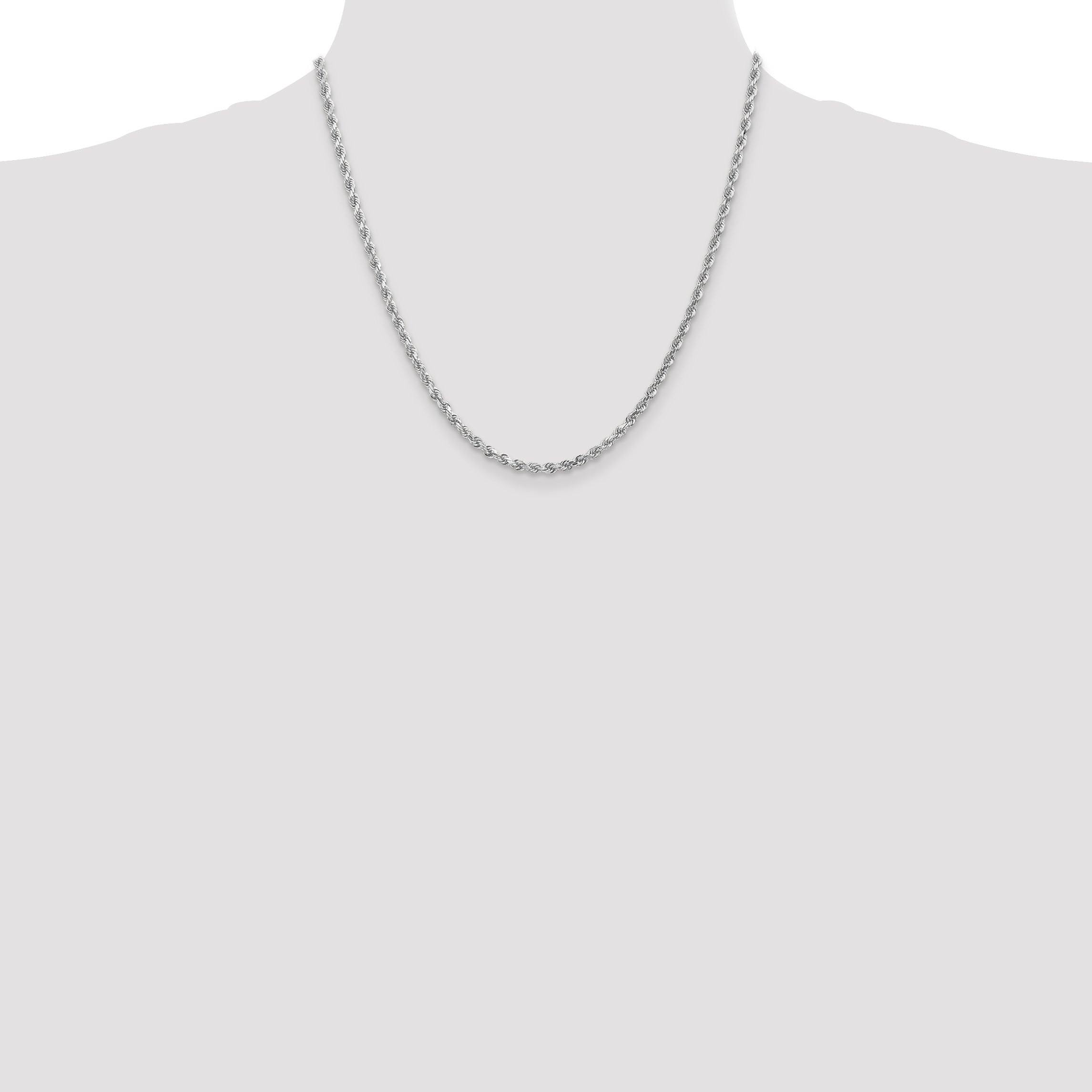 10K White Gold 3mm Diamond-Cut Rope Chain
