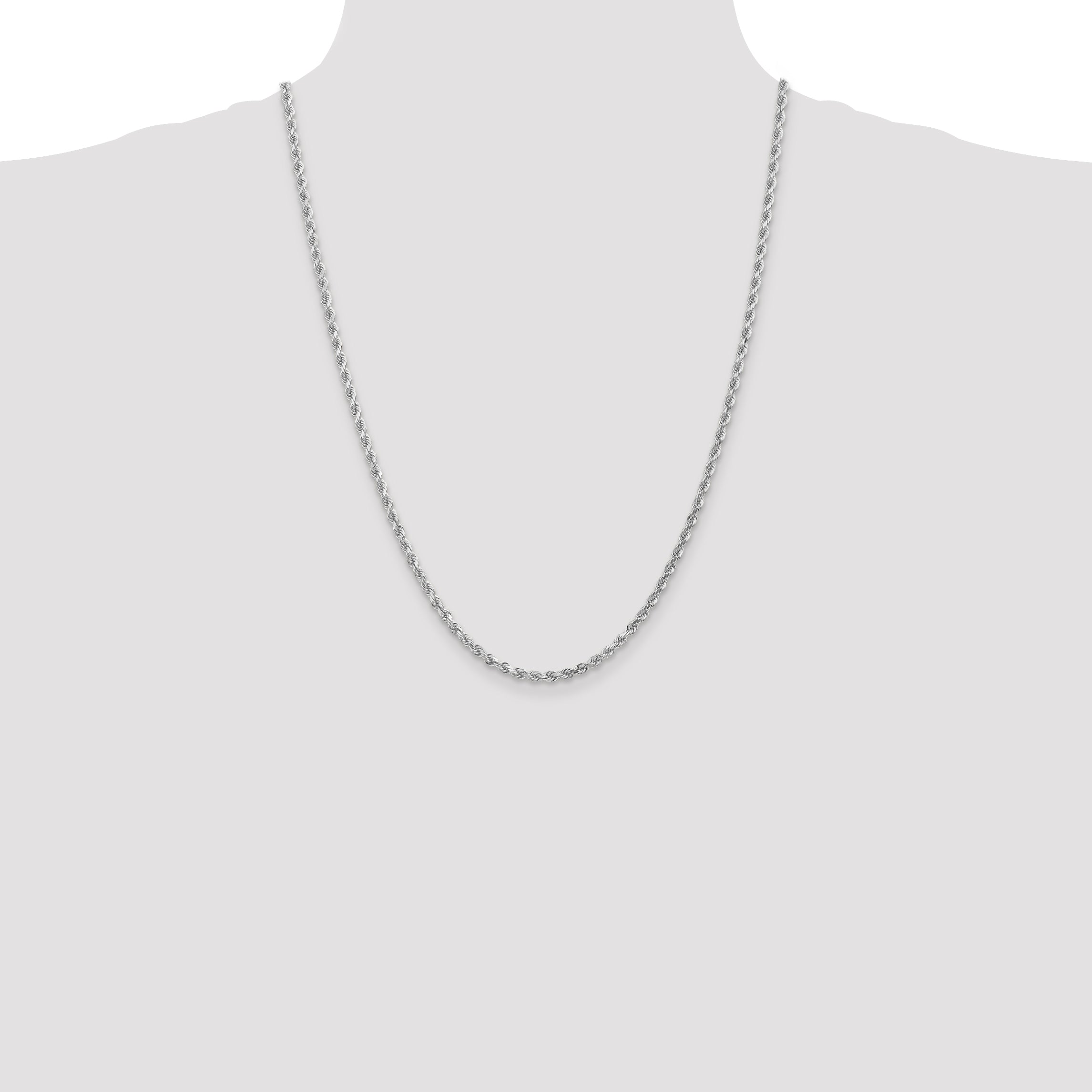 10K White Gold 3mm Diamond-Cut Rope Chain