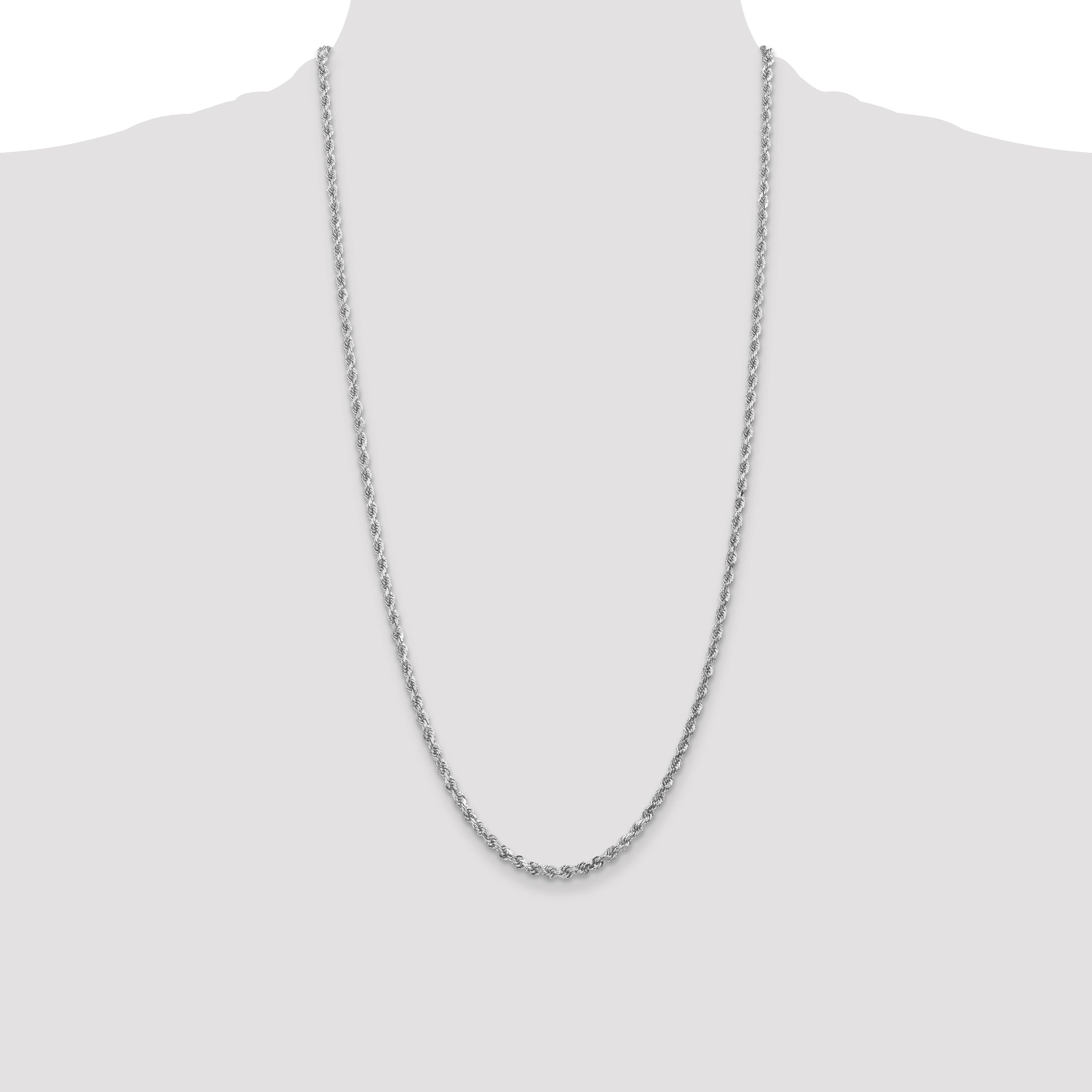 10K White Gold 3mm Diamond-Cut Rope Chain