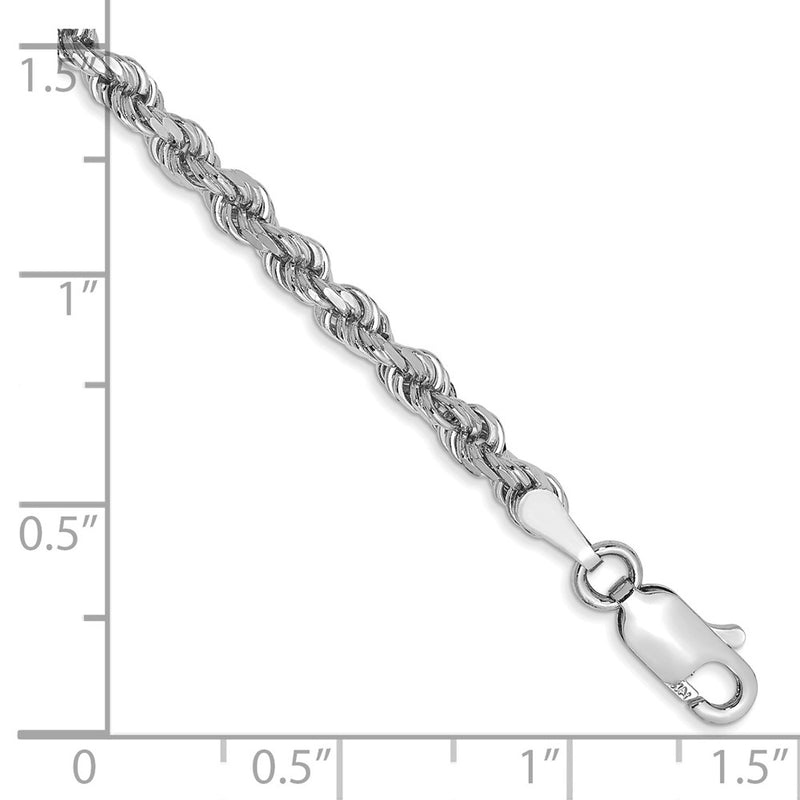 8 Inch 10K White Gold 3mm Diamond-Cut Rope Chain Bracelet
