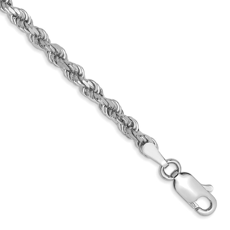 8 Inch 10K White Gold 3mm Diamond-Cut Rope Chain Bracelet