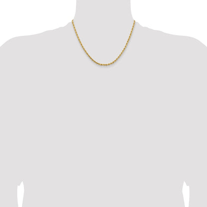 14k Yellow Gold 3.25mm Diamond-cut Rope with Lobster Clasp Chain Necklace