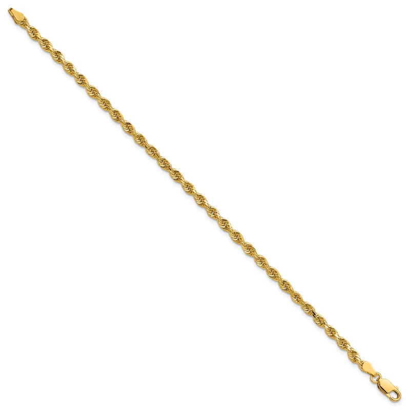 14k Yellow Gold 3.25mm Diamond-cut Rope with Lobster Clasp Chain Bracelet