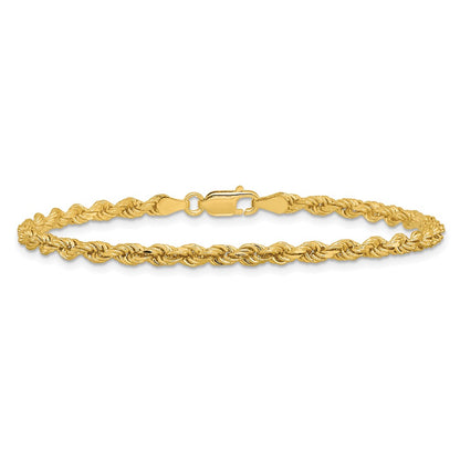 14k Yellow Gold 3.25mm Diamond-cut Rope with Lobster Clasp Chain Bracelet