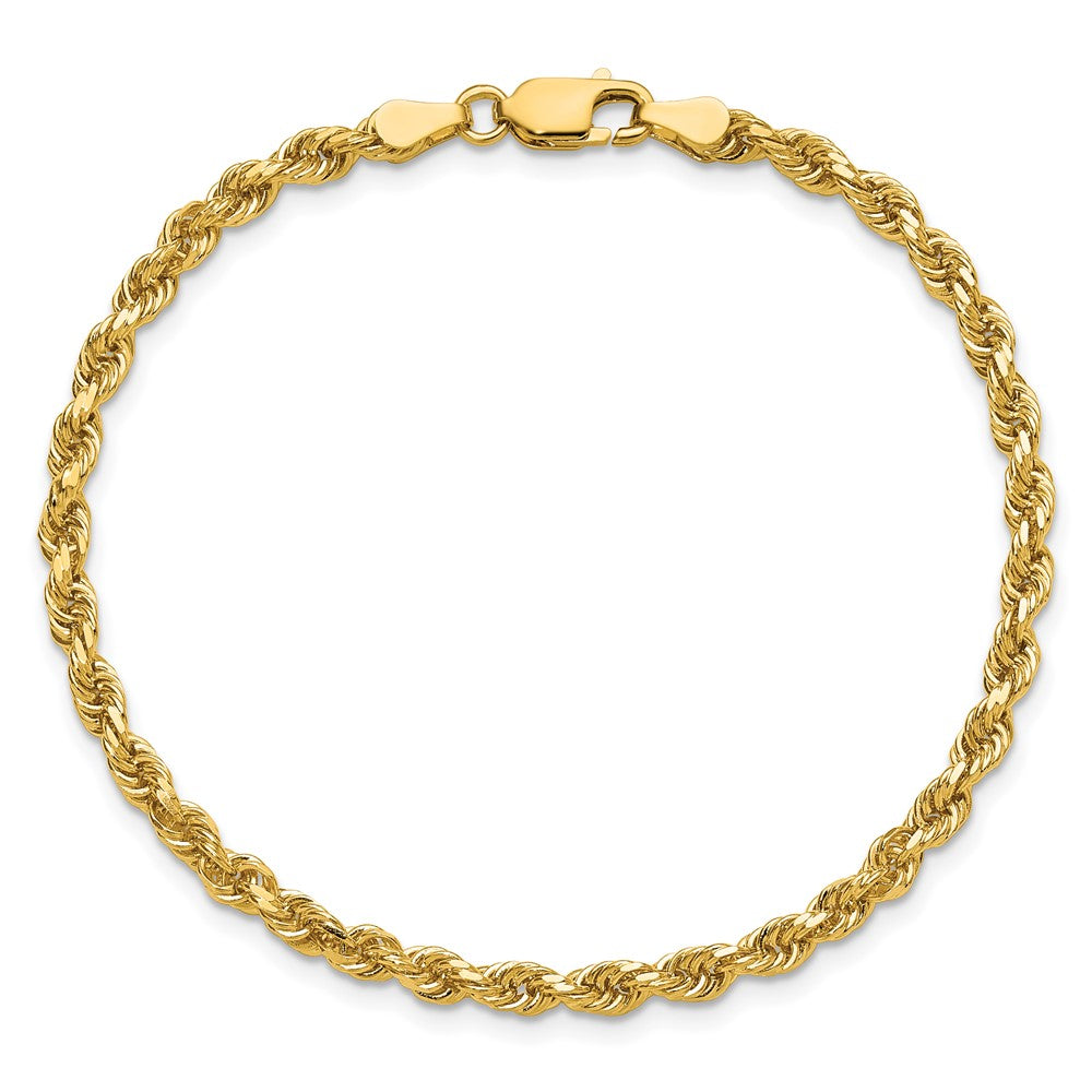14k Yellow Gold 3.25mm Diamond-cut Rope with Lobster Clasp Chain Bracelet