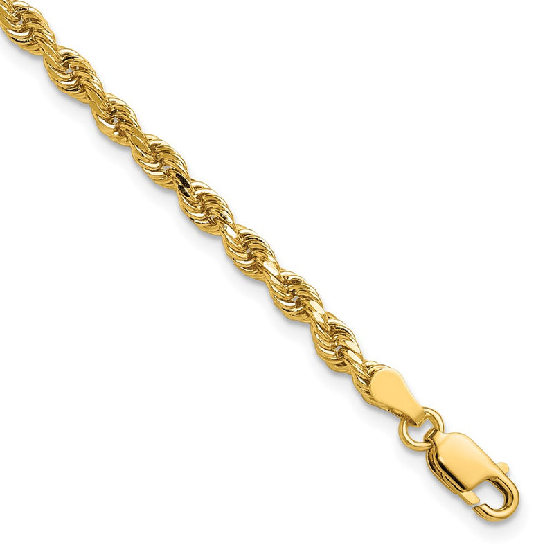 14k Yellow Gold 3.25mm Diamond-cut Rope with Lobster Clasp Chain Bracelet