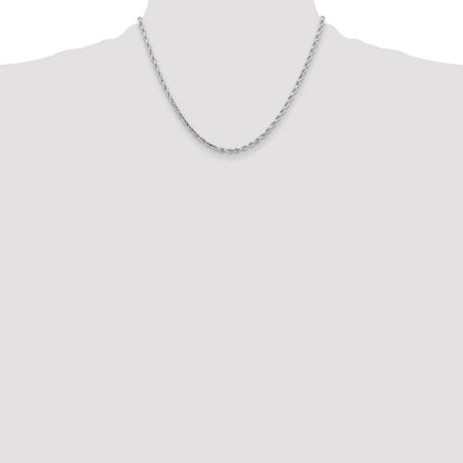 14k White Gold 3.25mm Diamond-cut Rope with Lobster Clasp Chain Necklace