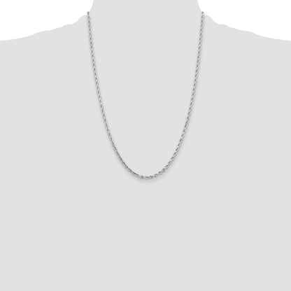 10k White Gold 3.25mm Diamond-cut Rope Chain Necklace