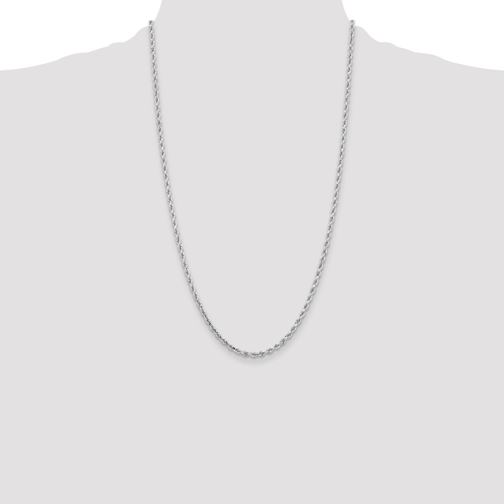26 Inch 10K White Gold 3.25mm Diamond-Cut Rope Chain Necklace