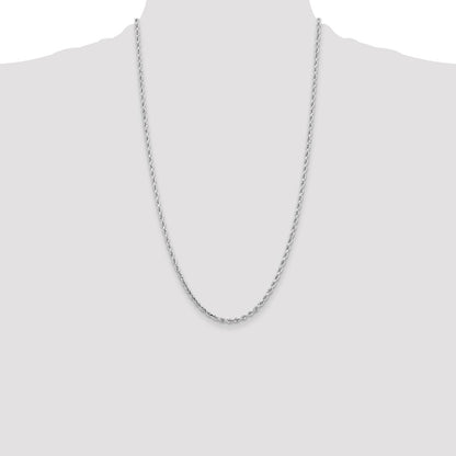 26 Inch 10K White Gold 3.25mm Diamond-Cut Rope Chain Necklace