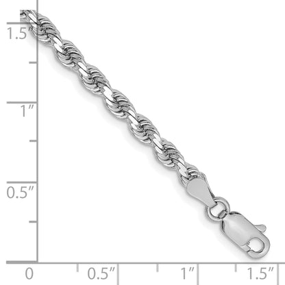14k White Gold 7 inch 3.25mm Diamond-cut Rope with Lobster Clasp Chain