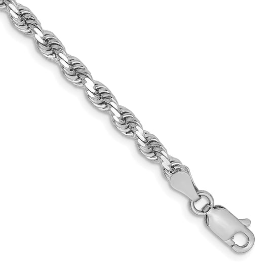 14k White Gold 7 inch 3.25mm Diamond-cut Rope with Lobster Clasp Chain