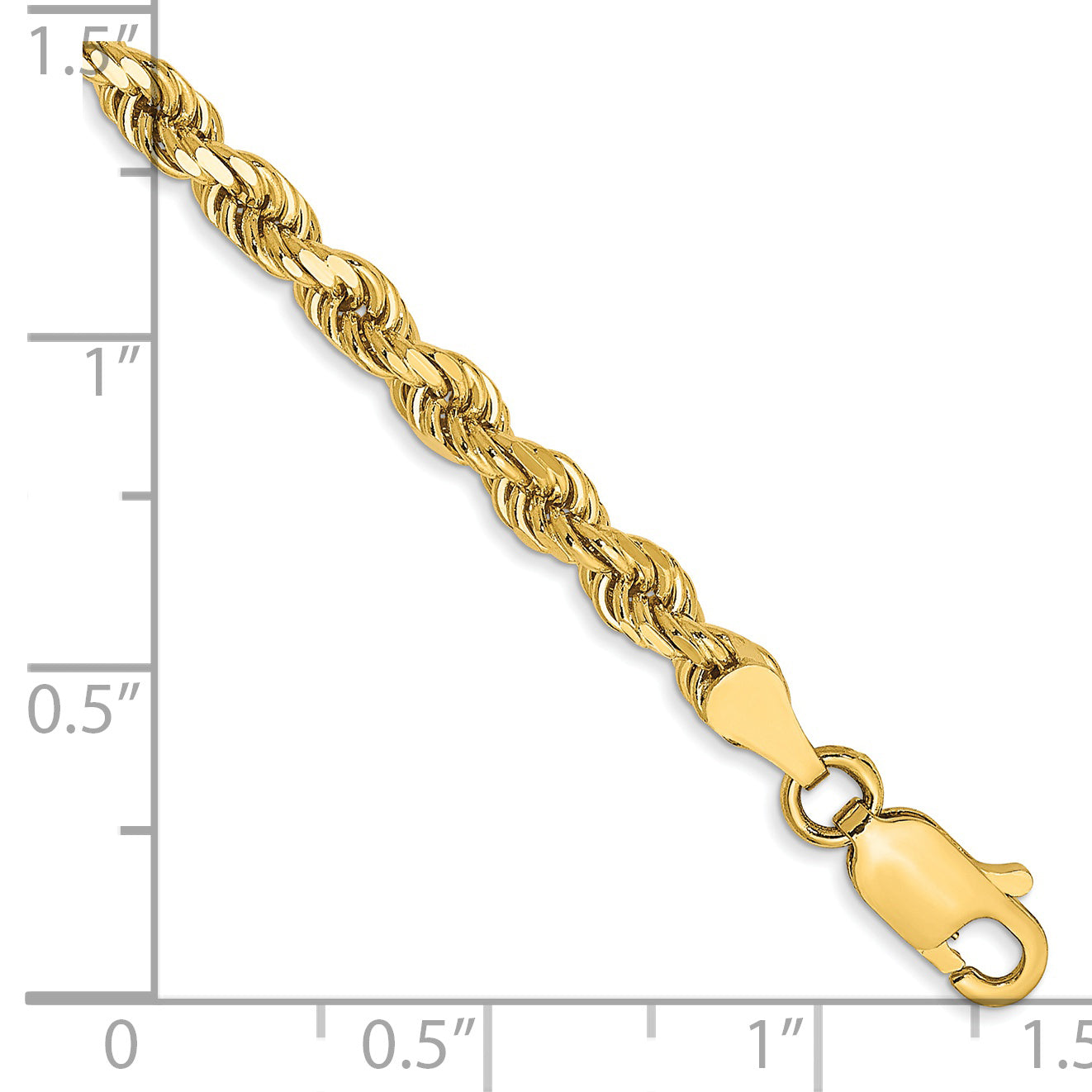 14k Yellow Gold 7 inch 3.5mm Diamond-cut Rope with Lobster Clasp Chain