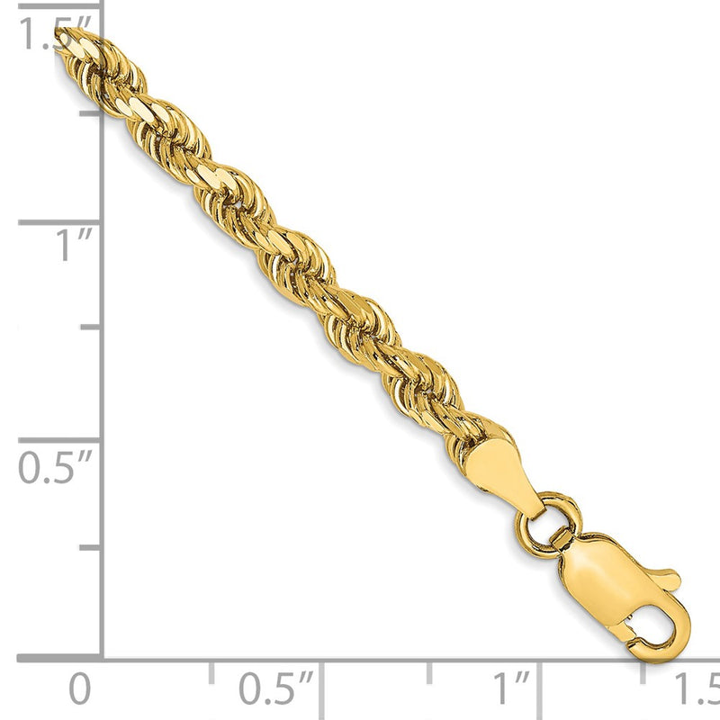 14k Yellow Gold 3.5mm Diamond-cut Rope with Lobster Clasp Chain Bracelet