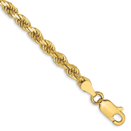 14k Yellow Gold 7 inch 3.5mm Diamond-cut Rope with Lobster Clasp Chain