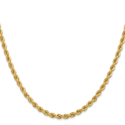 14k Yellow Gold 3.65mm Regular Rope with Lobster Clasp Chain Necklace