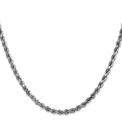 14k White Gold 30 inch 3.5mm Diamond-cut Rope with Lobster Clasp Chain Necklace