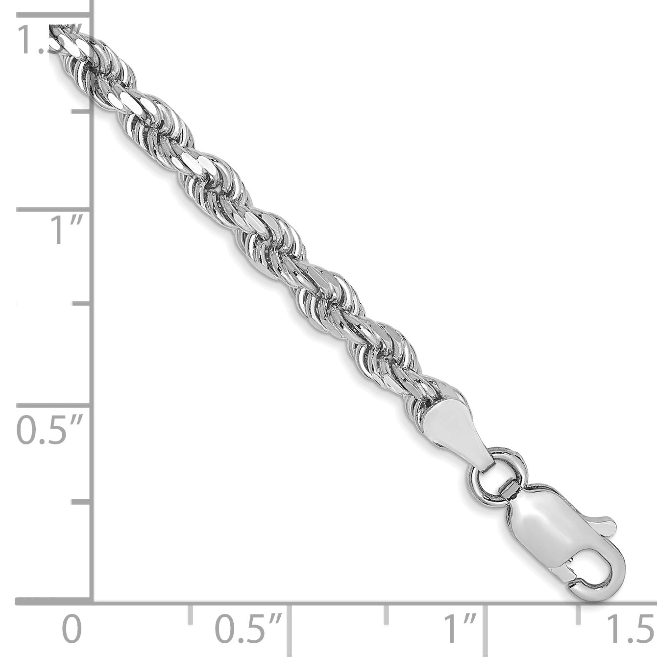 14k White Gold 7 inch 3.5mm Diamond-cut Rope with Lobster Clasp Chain